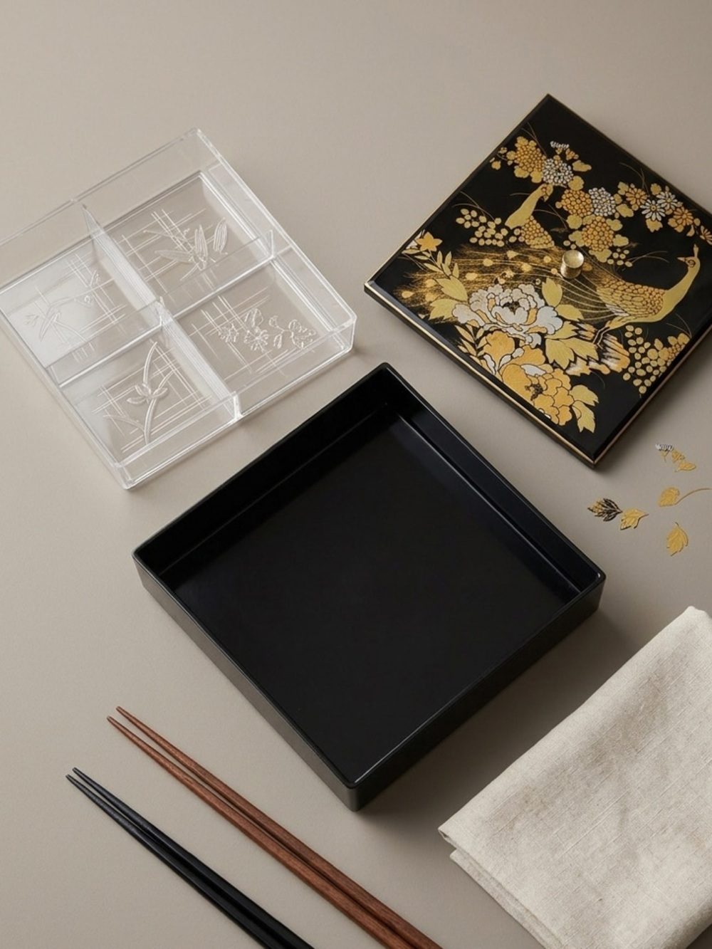 Vintage Otagiri Japan Black & Gold Lacquerware Peacock Peony Lidded Trinket Box - Picture 16 of 16